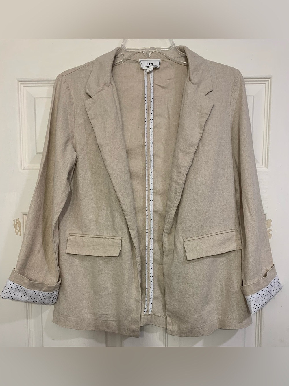 HAVE Linen Blend Off White Polka Dot Medium Blazer.               3320